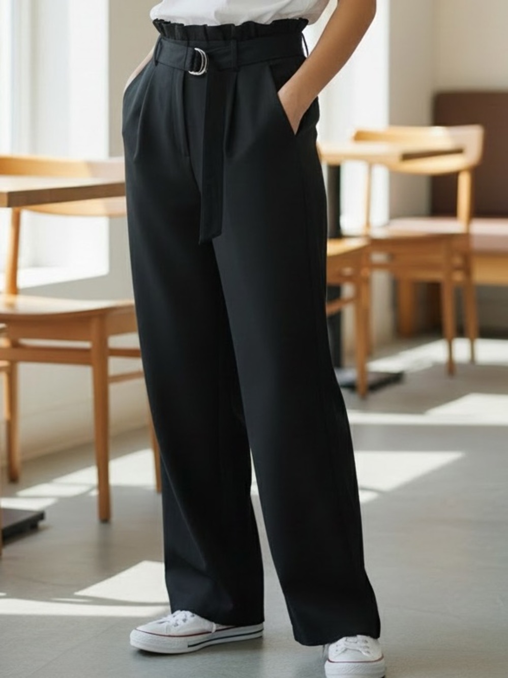 MICHAEL MICHAEL KORS PAPER BAG HIGH WAISTED BELTED TROUSERS BLACK  SIZE 8